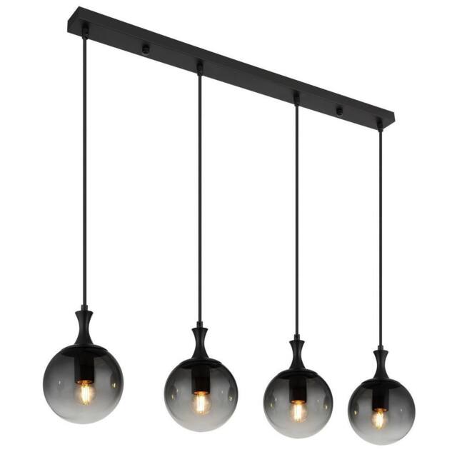 Netlighting Dalton Bar Pendant Matt Black Balls Smoke Glass Shade 4x E27 - image 1