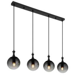 Netlighting Dalton Bar Pendant Matt Black Balls Smoke Glass Shade 4x E27