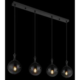 Netlighting Dalton Bar Pendant Matt Black Balls Smoke Glass Shade 4x E27 - thumbnail 5