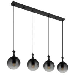 Netlighting Dalton Bar Pendant Matt Black Balls Smoke Glass Shade 4x E27 - thumbnail 2