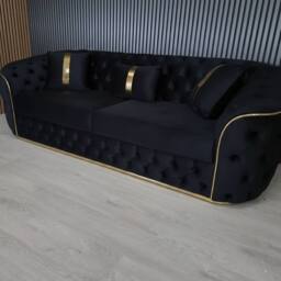 Stratus Interiors Ambassador Sofa Chesterfield Toronto Gold Trim Velvet No Frill Design in Black - thumbnail 1