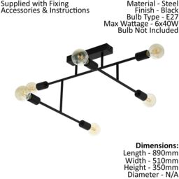 Loops Pendant Ceiling Light Colour Black Chrome Criss Cross Design Bulb E27 6x40W - thumbnail 2