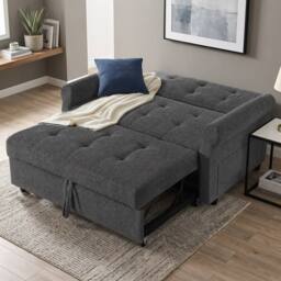 BTM Convertible Sleeper Loveseat Pull Out Sofa Storage Pocket in Dark Grey - thumbnail 7