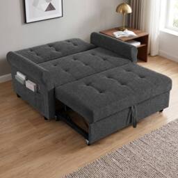 BTM Convertible Sleeper Loveseat Pull Out Sofa Storage Pocket in Dark Grey - thumbnail 5