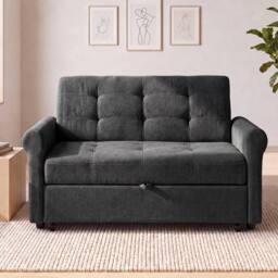 BTM Convertible Sleeper Loveseat Pull Out Sofa Storage Pocket in Dark Grey - thumbnail 3