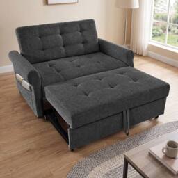 BTM Convertible Sleeper Loveseat Pull Out Sofa Storage Pocket in Dark Grey - thumbnail 2