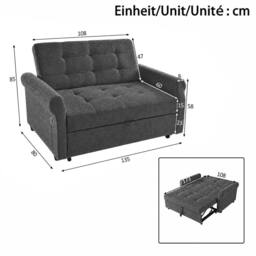BTM Convertible Sleeper Loveseat Pull Out Sofa Storage Pocket in Dark Grey - thumbnail 4