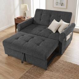 BTM Convertible Sleeper Loveseat Pull Out Sofa Storage Pocket in Dark Grey - thumbnail 8