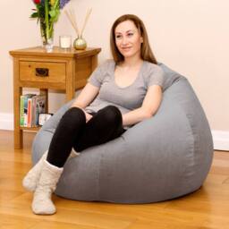 rucomfy Beanbags rucomfy Indoor Adults Classic Slouchbag Bean Bag Chair - Velvet Seat in Light Grey - thumbnail 2