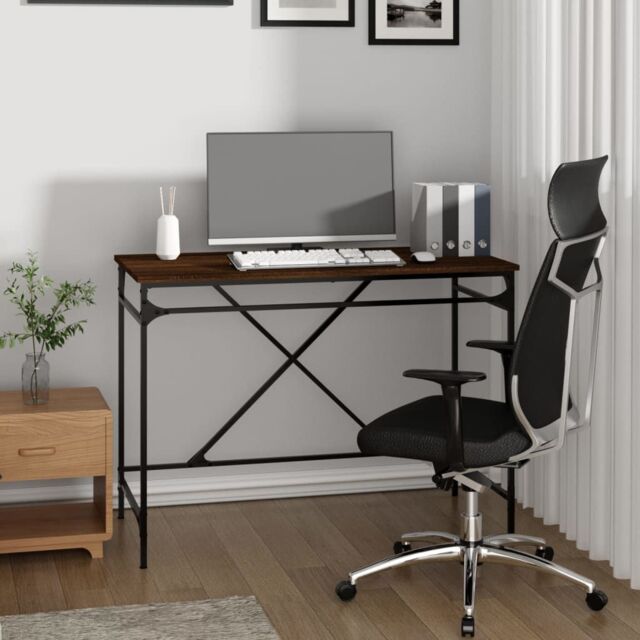 Berkfield Home Desk Brown Oak 100x50x75 cm Engineered Wood & Iron - Size: 100 x 50 x 75 cm - image 1