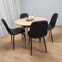 KOSY KOALA Round Oak Effect Kitchen Dining Table With 4 Black Faux Leather Padded Chairs Dining Set - thumbnail 5