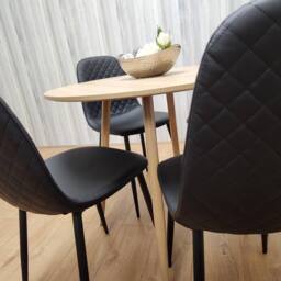 KOSY KOALA Round Oak Effect Kitchen Dining Table With 4 Black Faux Leather Padded Chairs Dining Set - thumbnail 4