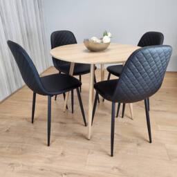 KOSY KOALA Round Oak Effect Kitchen Dining Table With 4 Black Faux Leather Padded Chairs Dining Set - thumbnail 6