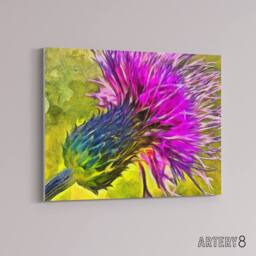 "Artery8 Scottish Thistle Flower Scotland Canvas Wall Art Print in Purple - Size: W18"" x H24""" - thumbnail 2