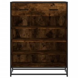 Berkfield Home Shoe Cabinet Smoked Oak 75x38x97.5 cm Engineered Wood & Metal in Brown - thumbnail 4