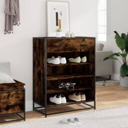 Berkfield Home Shoe Cabinet Smoked Oak 75x38x97.5 cm Engineered Wood & Metal in Brown - thumbnail 3