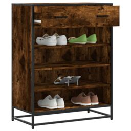 Berkfield Home Shoe Cabinet Smoked Oak 75x38x97.5 cm Engineered Wood & Metal in Brown
