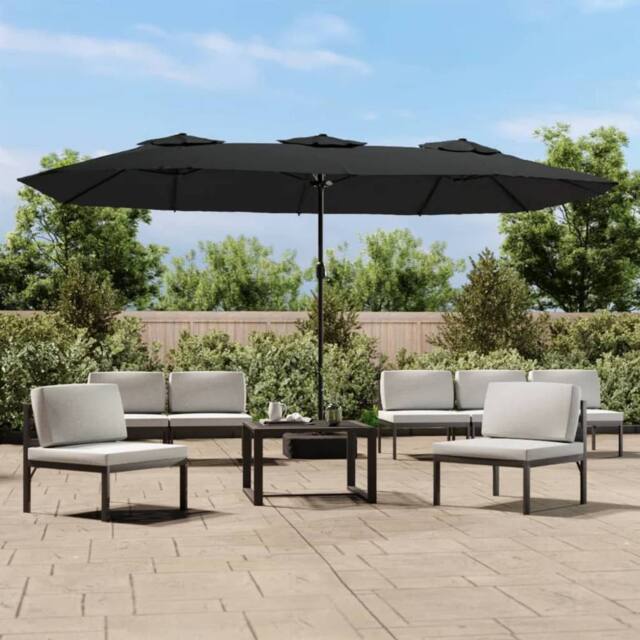 Berkfield Home Double-Head Parasol with LEDs Black 449x245 cm - image 1