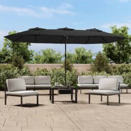 Berkfield Home Double-Head Parasol with LEDs Black 449x245 cm - thumbnail 1