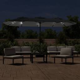 Berkfield Home Double-Head Parasol with LEDs Black 449x245 cm - thumbnail 3