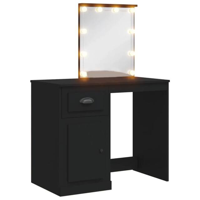 Berkfield Home Dressing Table with LED Lights Black 90x42x132.5 cm - image 1