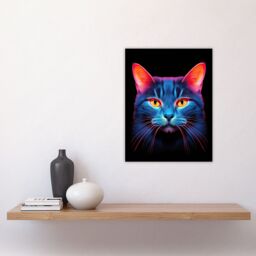 "Artery8 Wall Art Print Luminescent Cat Painting Orange Purple Blue High Contrast Pet Portrait Neon on Black Design Poster - Size: W18"" x H24""" - thumbnail 4