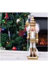 Netagon Gold Nutcracker with Staff Christmas Decoration