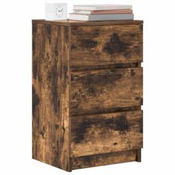 Berkfield Home Durable Bedside Cabinet with 3 Drawers Smoked Oak 39x35x65 cm in Brown - Size: 39 x 35 x 65 cm - thumbnail 4