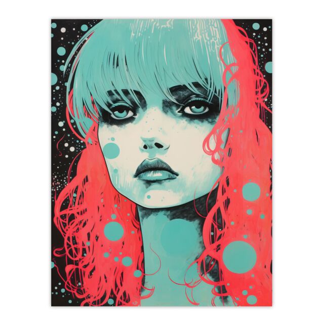 "Artery8 Wall Art Print Emo Daydreams Crimson & Mint Modern Artwork Anime Painting Poster - Size: W12"" x H16""" - image 1