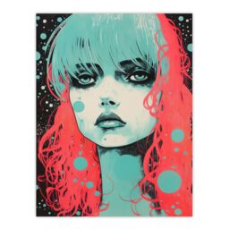 "Artery8 Wall Art Print Emo Daydreams Crimson & Mint Modern Artwork Anime Painting Poster - Size: W12"" x H16""" - thumbnail 1