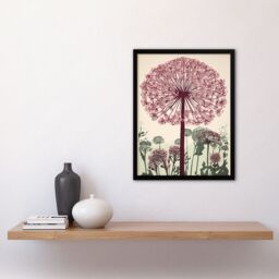 Artery8 Wall Art Print Allium Flower Blooms Linocut Painting Pink Green Wildflower Spring Field Nature Colourful Bright Floral Modern Artwork Art - thumbnail 4