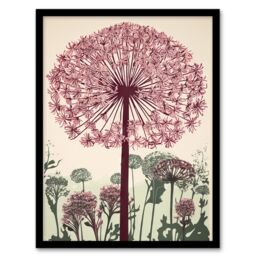 Artery8 Wall Art Print Allium Flower Blooms Linocut Painting Pink Green Wildflower Spring Field Nature Colourful Bright Floral Modern Artwork Art - thumbnail 1