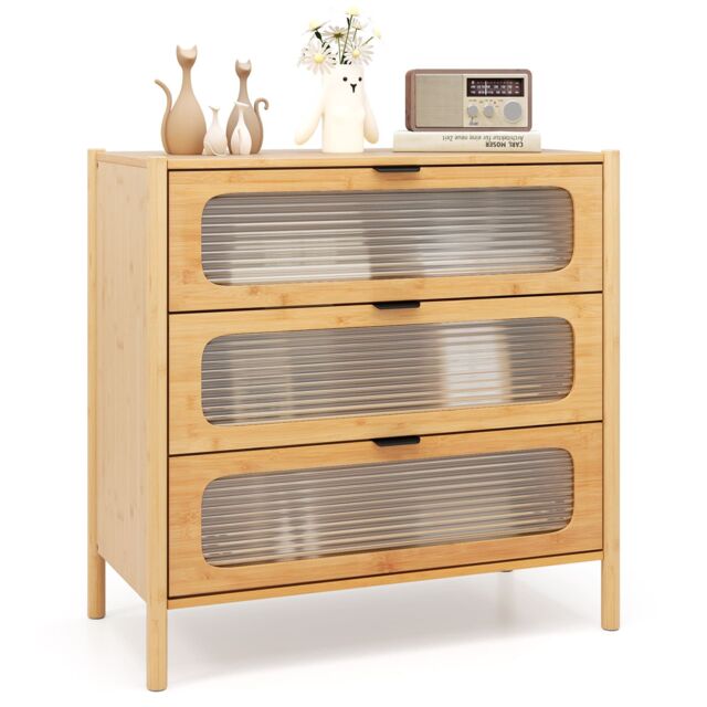 Costway 3-Drawer Dresser Mid Century Modern Chest of Drawers in Natural - image 1