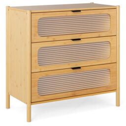 Costway 3-Drawer Dresser Mid Century Modern Chest of Drawers in Natural - thumbnail 9