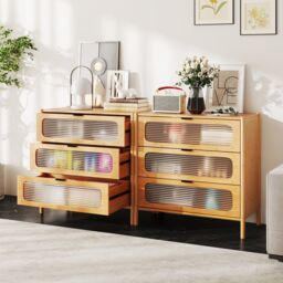 Costway 3-Drawer Dresser Mid Century Modern Chest of Drawers in Natural - thumbnail 3