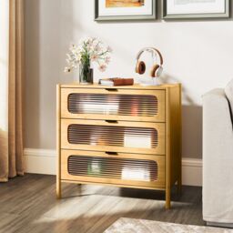 Costway 3-Drawer Dresser Mid Century Modern Chest of Drawers in Natural - thumbnail 7
