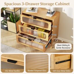 Costway 3-Drawer Dresser Mid Century Modern Chest of Drawers in Natural - thumbnail 5