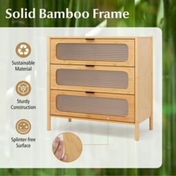 Costway 3-Drawer Dresser Mid Century Modern Chest of Drawers in Natural - thumbnail 8