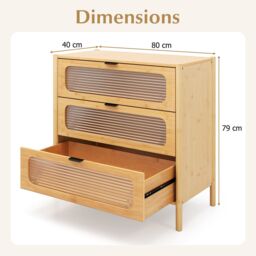 Costway 3-Drawer Dresser Mid Century Modern Chest of Drawers in Natural - thumbnail 2