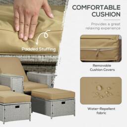Wyld Haus Cream Rattan Garden Reclining Sun Lounger Set Storage Table Footstools in Beige - thumbnail 5