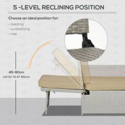 Wyld Haus Cream Rattan Garden Reclining Sun Lounger Set Storage Table Footstools in Beige - thumbnail 6