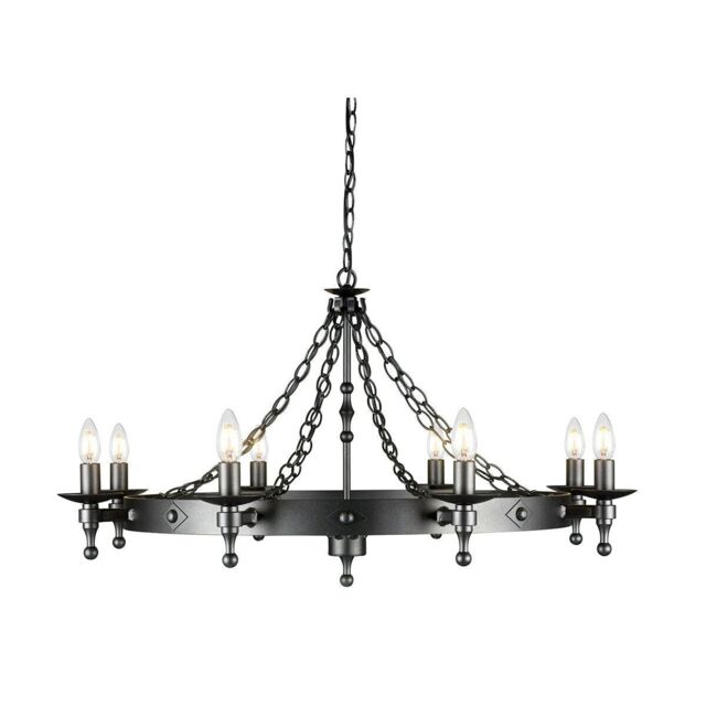 Loops 8 Bulb Chandelier Wrought Iron Style Chain Graphite Finish Black LED E14 60W