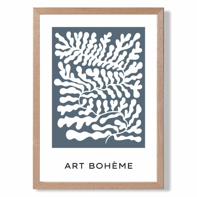 ARTZE Blue & White Matisse Style Floral Cutout Framed Print SIZE: A3 with Oak Frame in Mid Blue - Size: A4 - image 1