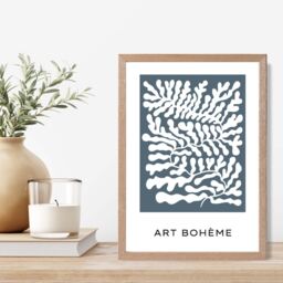 ARTZE Blue & White Matisse Style Floral Cutout Framed Print SIZE: A3 with Oak Frame in Mid Blue - Size: A4 - thumbnail 2