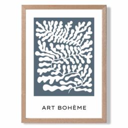 ARTZE Blue & White Matisse Style Floral Cutout Framed Print SIZE: A3 with Oak Frame in Mid Blue - Size: A4 - thumbnail 1