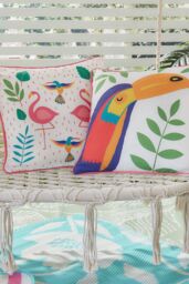 Fusion 'Tropical Flamingo' Outdoor Water & UV Resistant Garden Filled Bench Cushion in Pink - Size: 43 cm x 43 cm - thumbnail 1