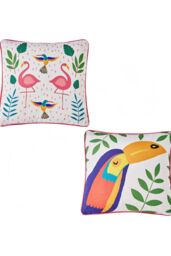 Fusion 'Tropical Flamingo' Outdoor Water & UV Resistant Garden Filled Bench Cushion in Pink - Size: 43 cm x 43 cm - thumbnail 4