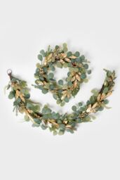 Homescapes Green & Gold Eucalyptus Christmas Wreath, 56 cm - thumbnail 5