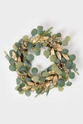 Homescapes Green & Gold Eucalyptus Christmas Wreath, 56 cm - thumbnail 1
