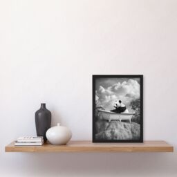 Artery8 Panda Bear in Elegant Bathtub Black White Surreal Framed Art Print in Grey - Size: A4 - thumbnail 4